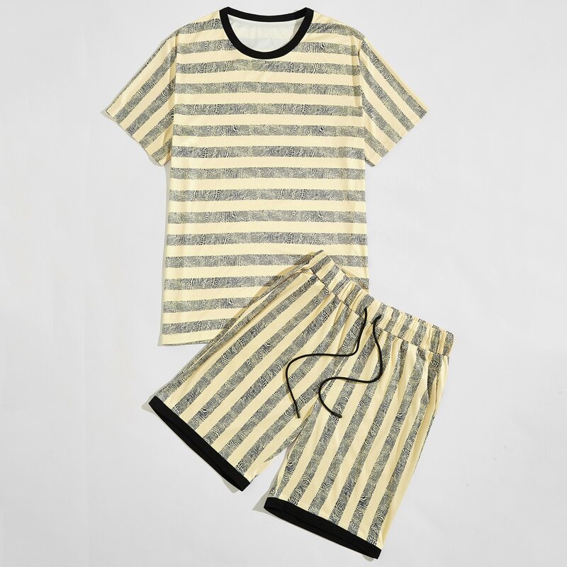 

Guys Stripe Contrast Binding Tee & Drawstring Shorts, Multicolor