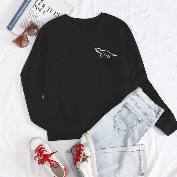 

Drop Shoulder Cartoon Graphic Sweatshirt, Black
