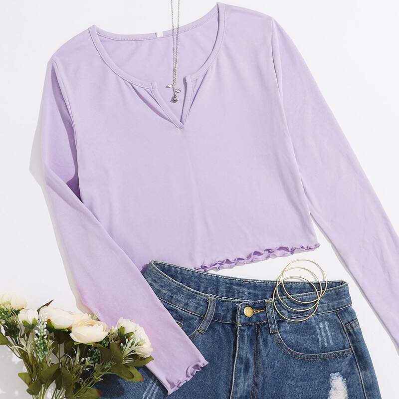 

Lettuce Trim V Cut Purple Tee, Lilac purple