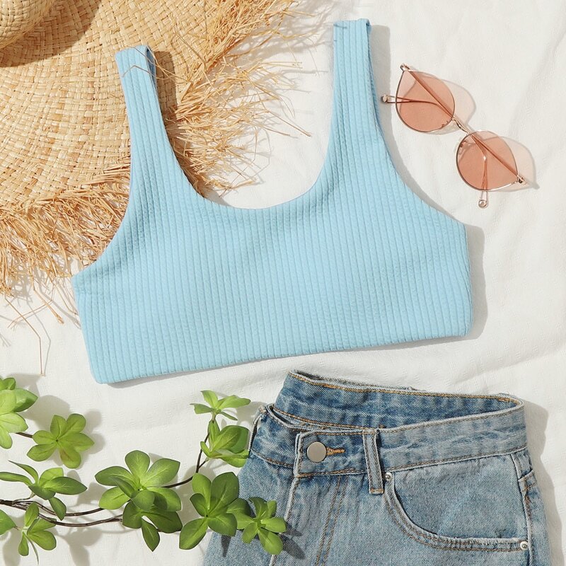 

Rib Bikini Top, Pastel baby blue