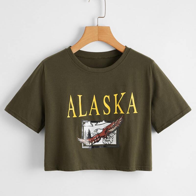 

Letter Graphic Crop Tee, Army green