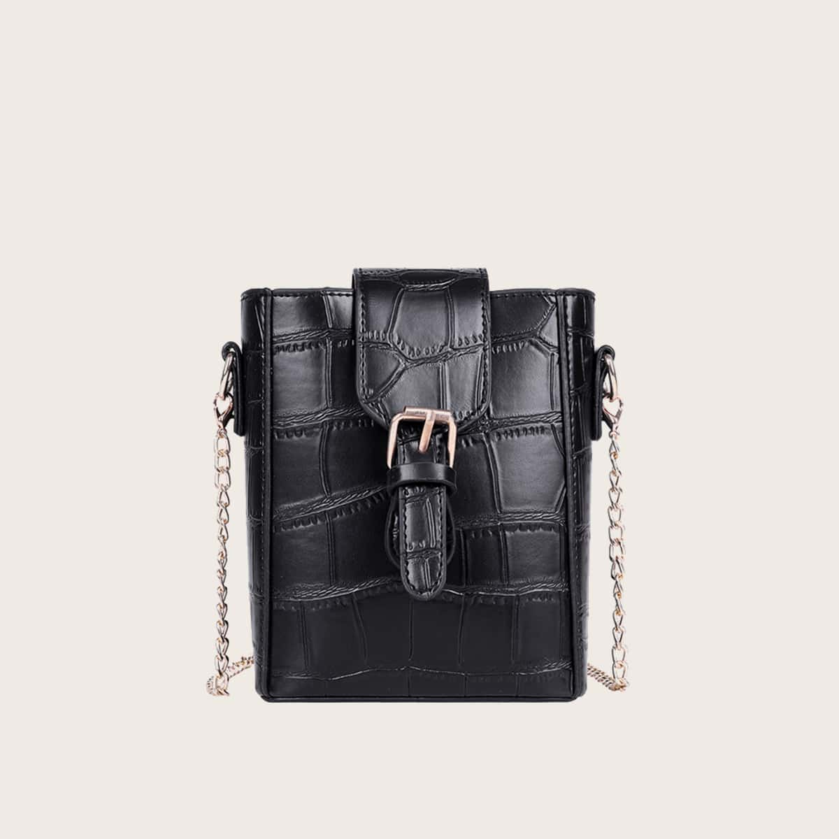 

Croc Embossed Chain Crossbody Bag, Black