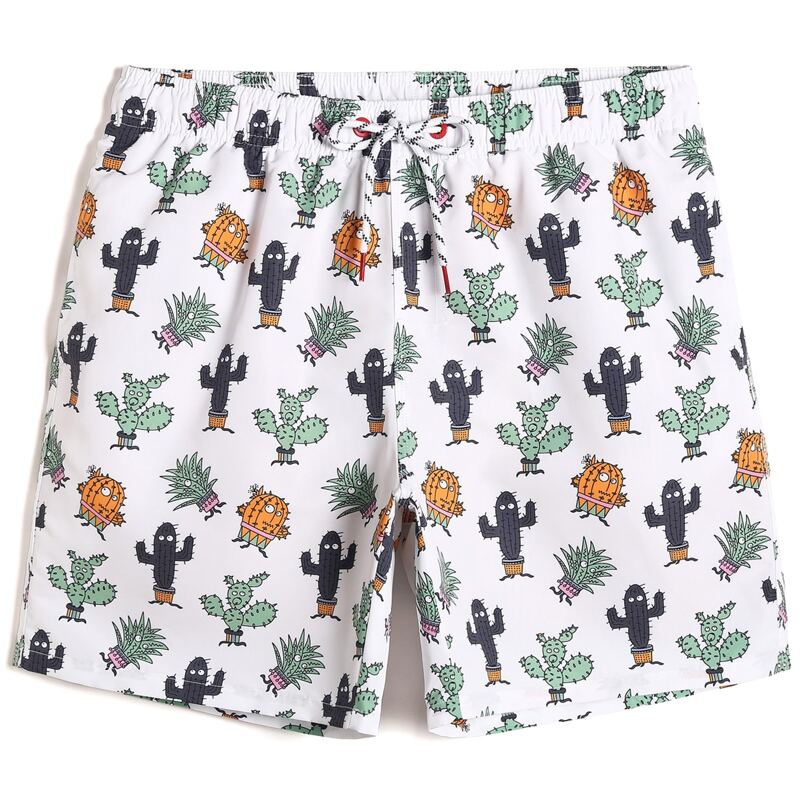 

Guys Allover Cactus Print Drawstring Swim Trunks, Multicolor