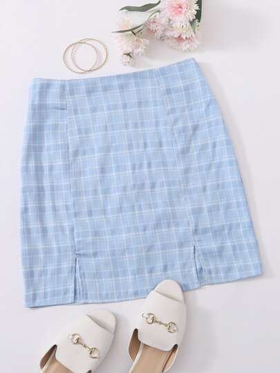 Rock mit Karo Muster und Schlitz