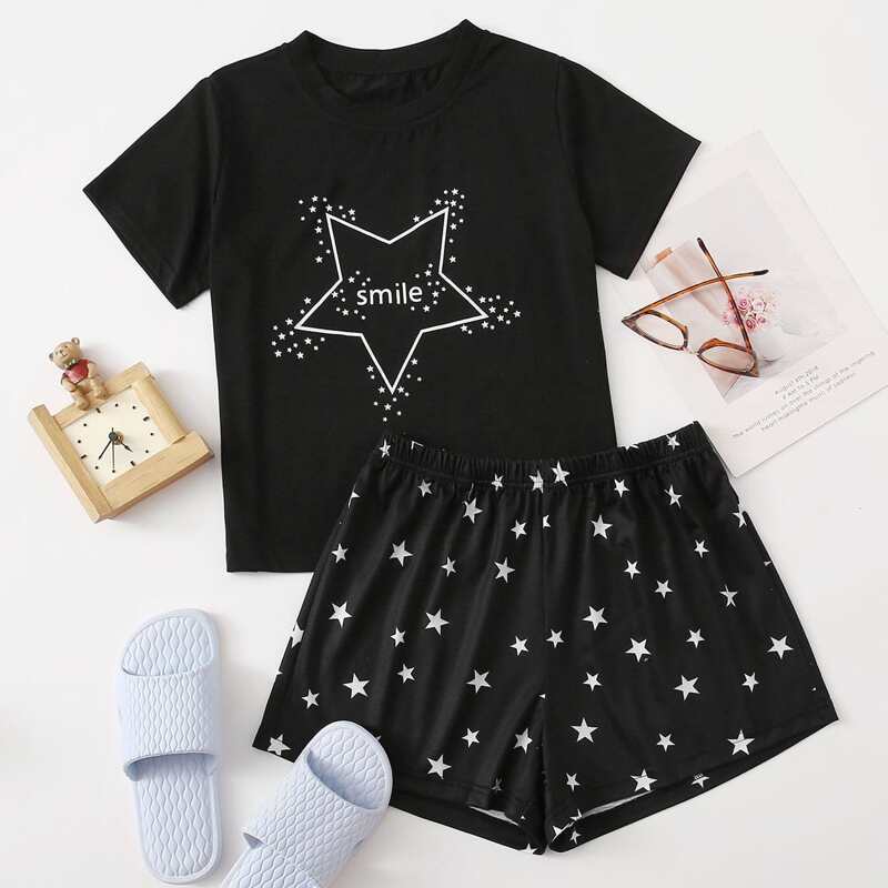 

Galaxy & Letter Shorts PJ Set, Black