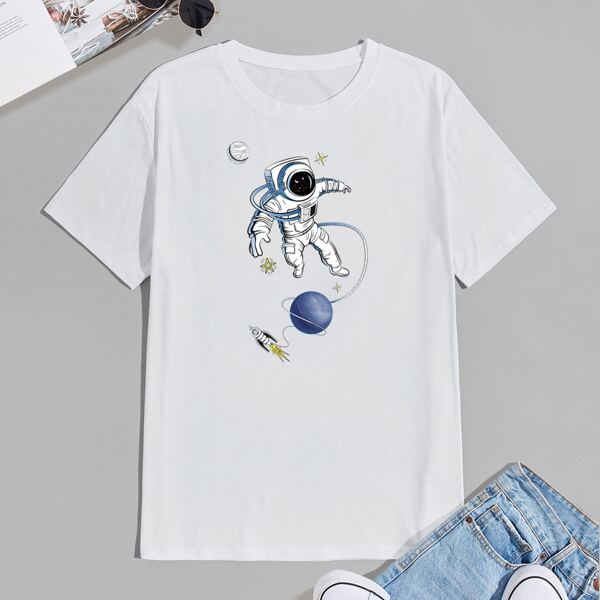 

Men Astronaut And Planet Print Tee, White