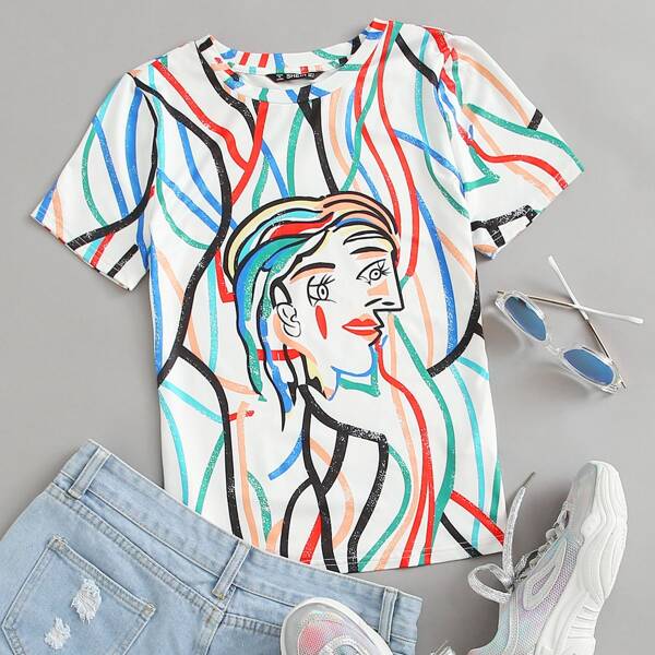 

Figure Graphic Fitted Top, Multicolor