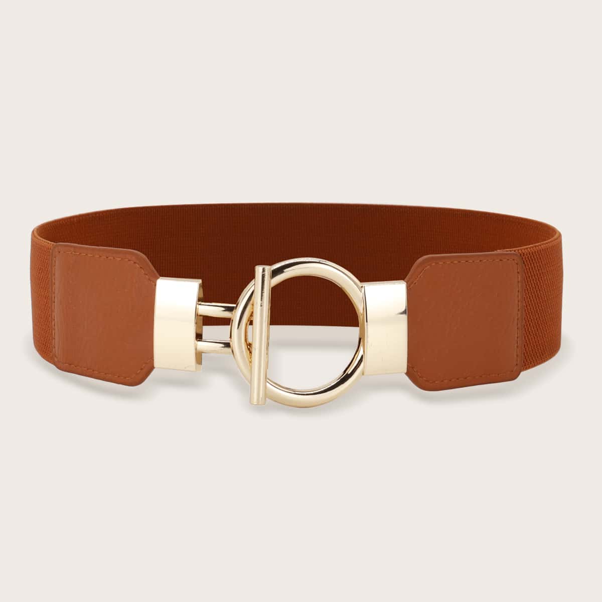 

Ring Metal Buckle Elastic Belt, Rust brown