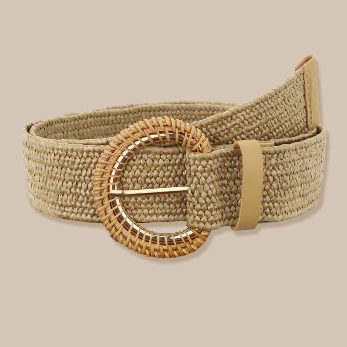 

Round Buckle Braided Belt, Khaki