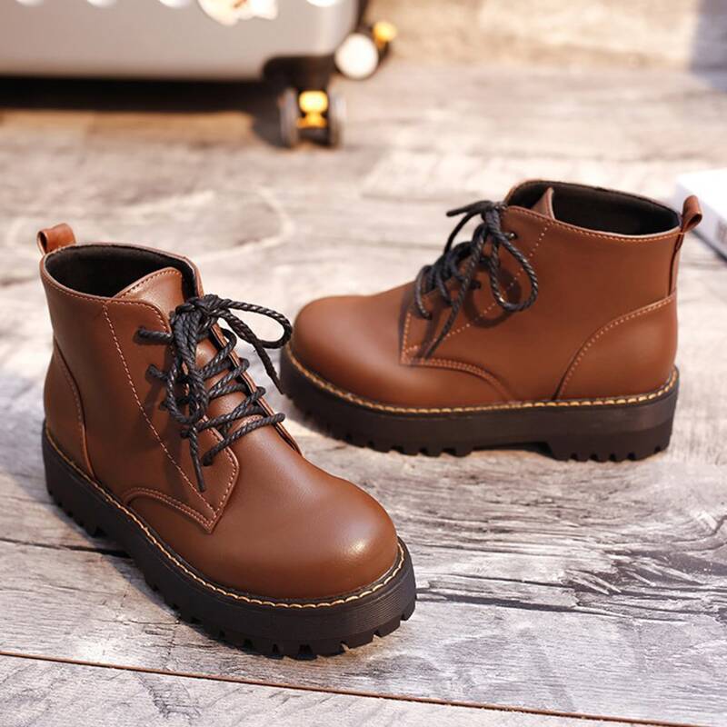 

Lace-up Lug Sole Combat Boots, Rust brown
