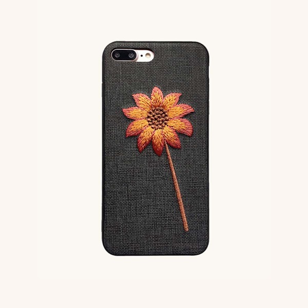 

Flower Embroidery iPhone Case, Black