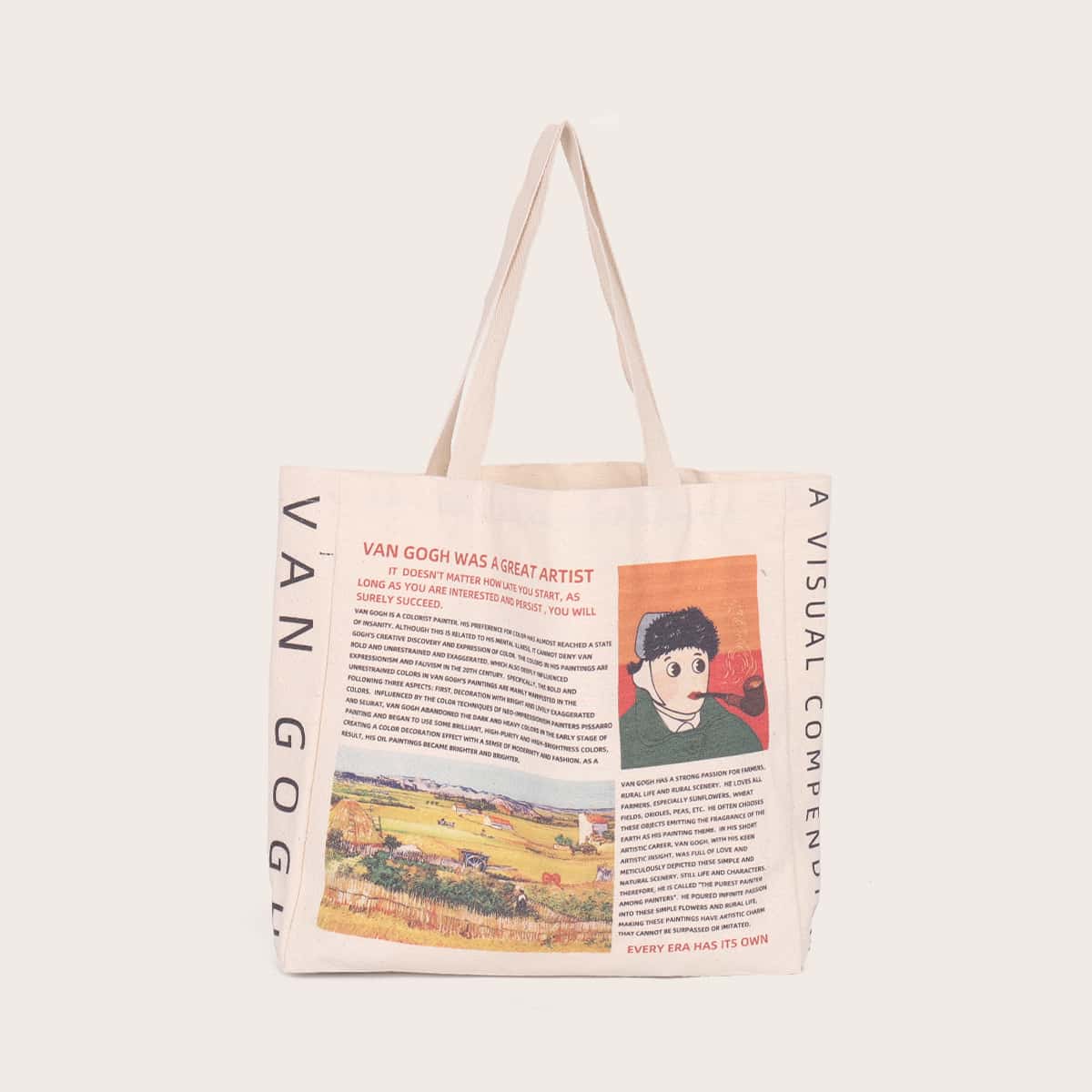 

Newspaper Graphic Shopper Bag, Beige