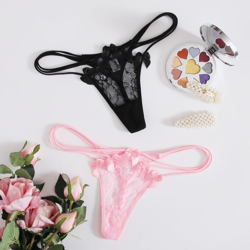 

2pack Bow Floral Lace Thong Set, Multicolor
