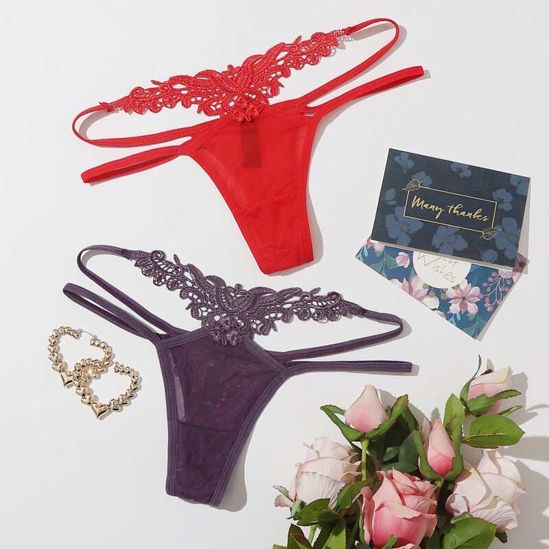 

2pack Appliques Cut-out Thong Set, Multicolor