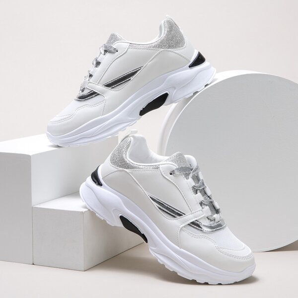 

Lace-up Front Chunky Sneakers, Beige