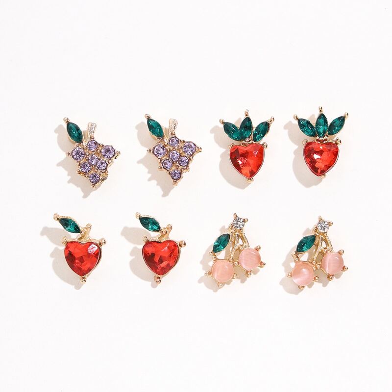 

4pairs Rhinestone Fruit Stud Earrings, Multicolor
