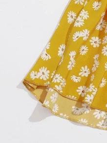 SHEIN VCAY Floral Print Surplice Front Babydoll Blouse - Yellow - View 5