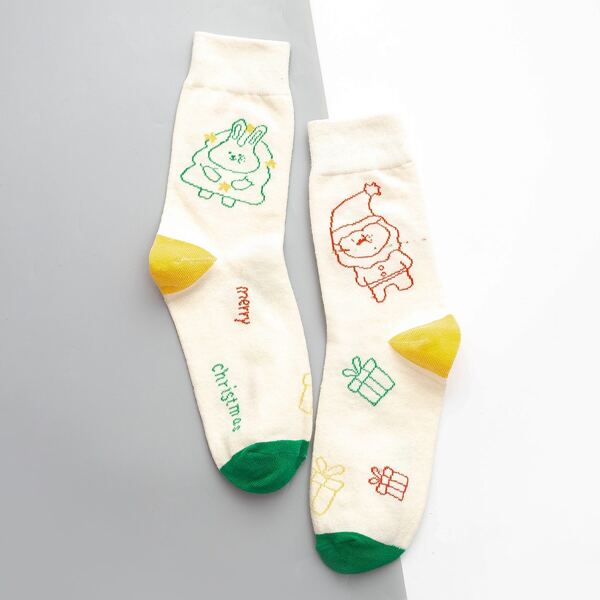 

1pair Christmas Rabbit Pattern Socks, Multicolor