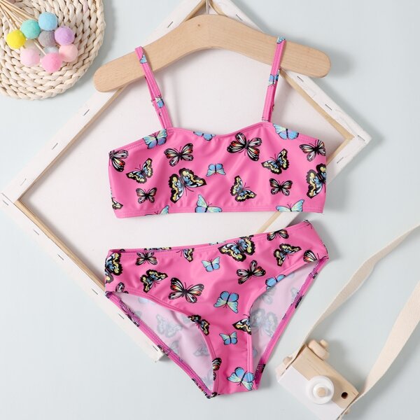 

Girls Butterfly Print Bikini Swimsuit, Pink