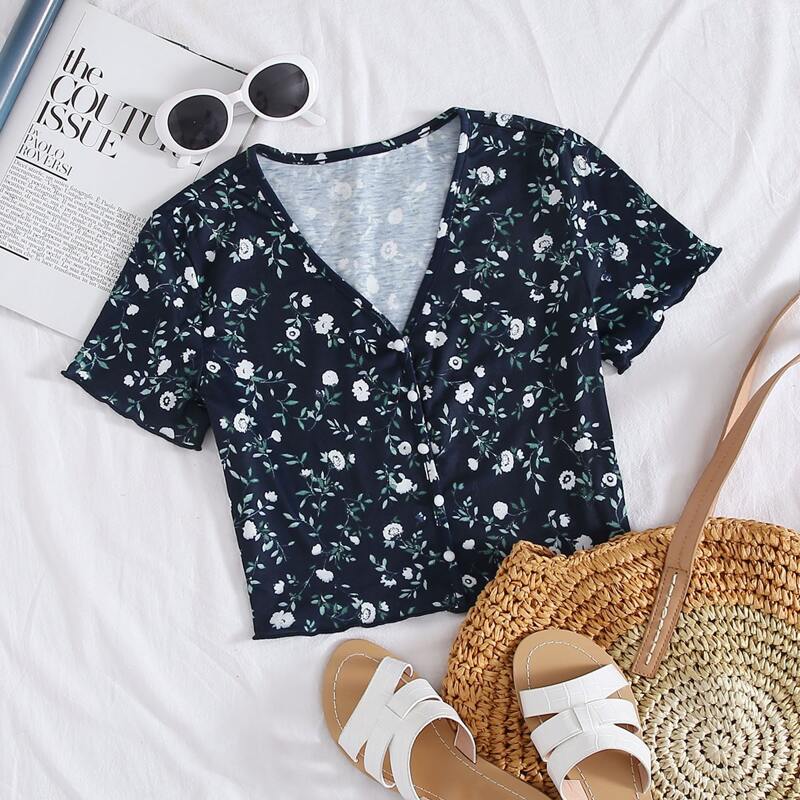 

Floral Button Front Tee, Multicolor