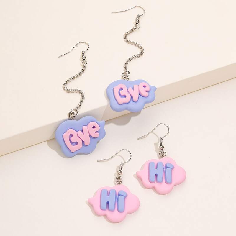 

2pairs Letter Drop Earrings, Multicolor