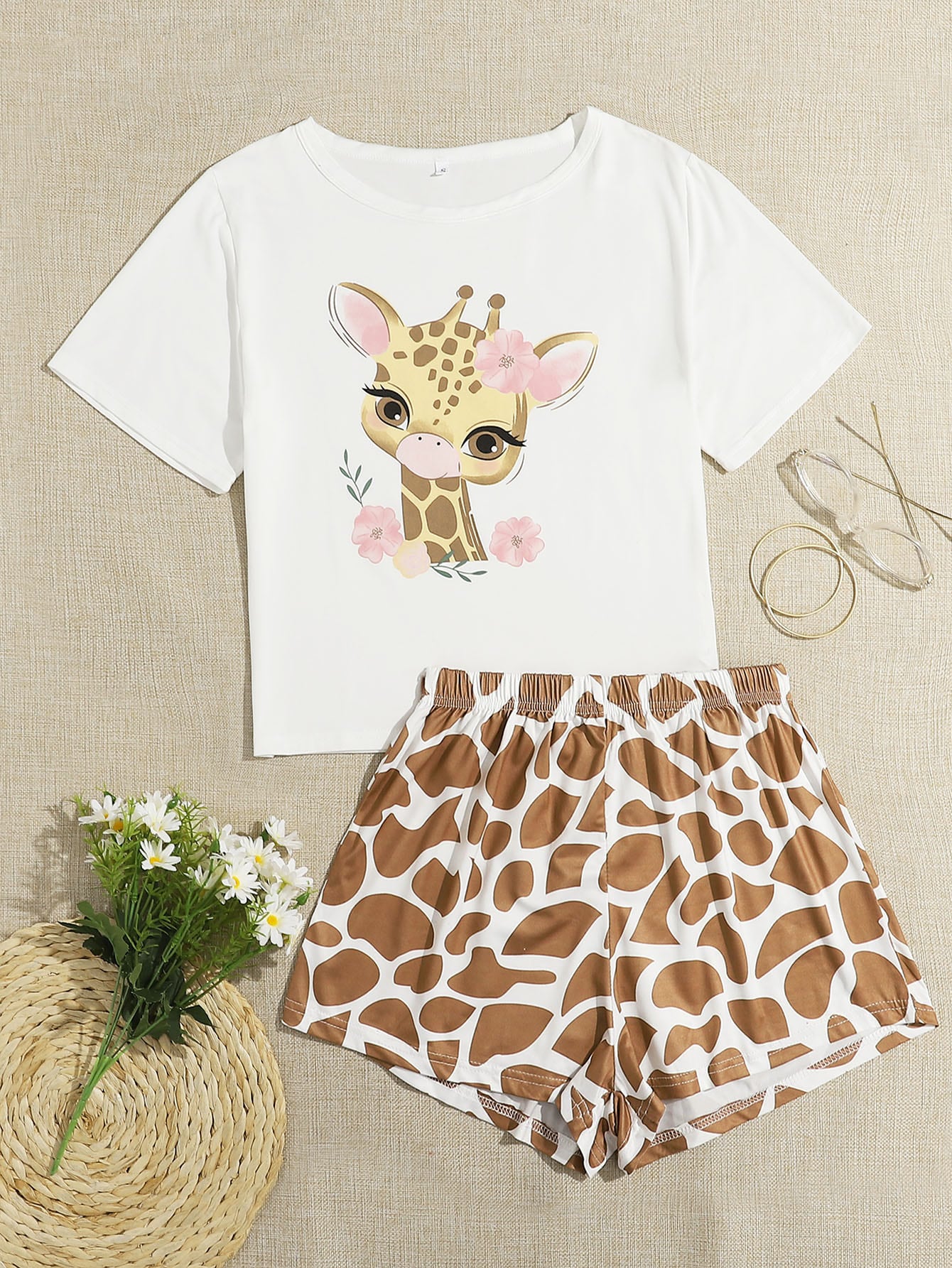 Giraffe And Floral Print Pajama Set thumbnail
