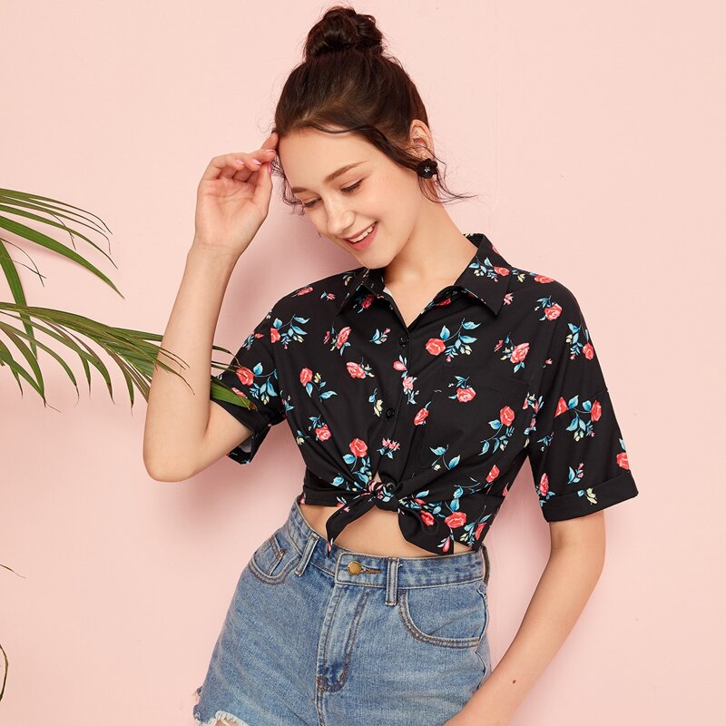 

Rose Print Shirt, Black