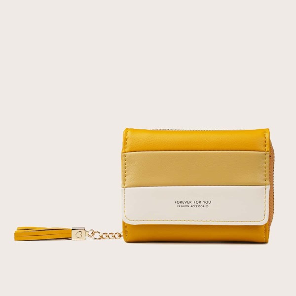 

Tassel Decor Colorblock Purse, Yellow