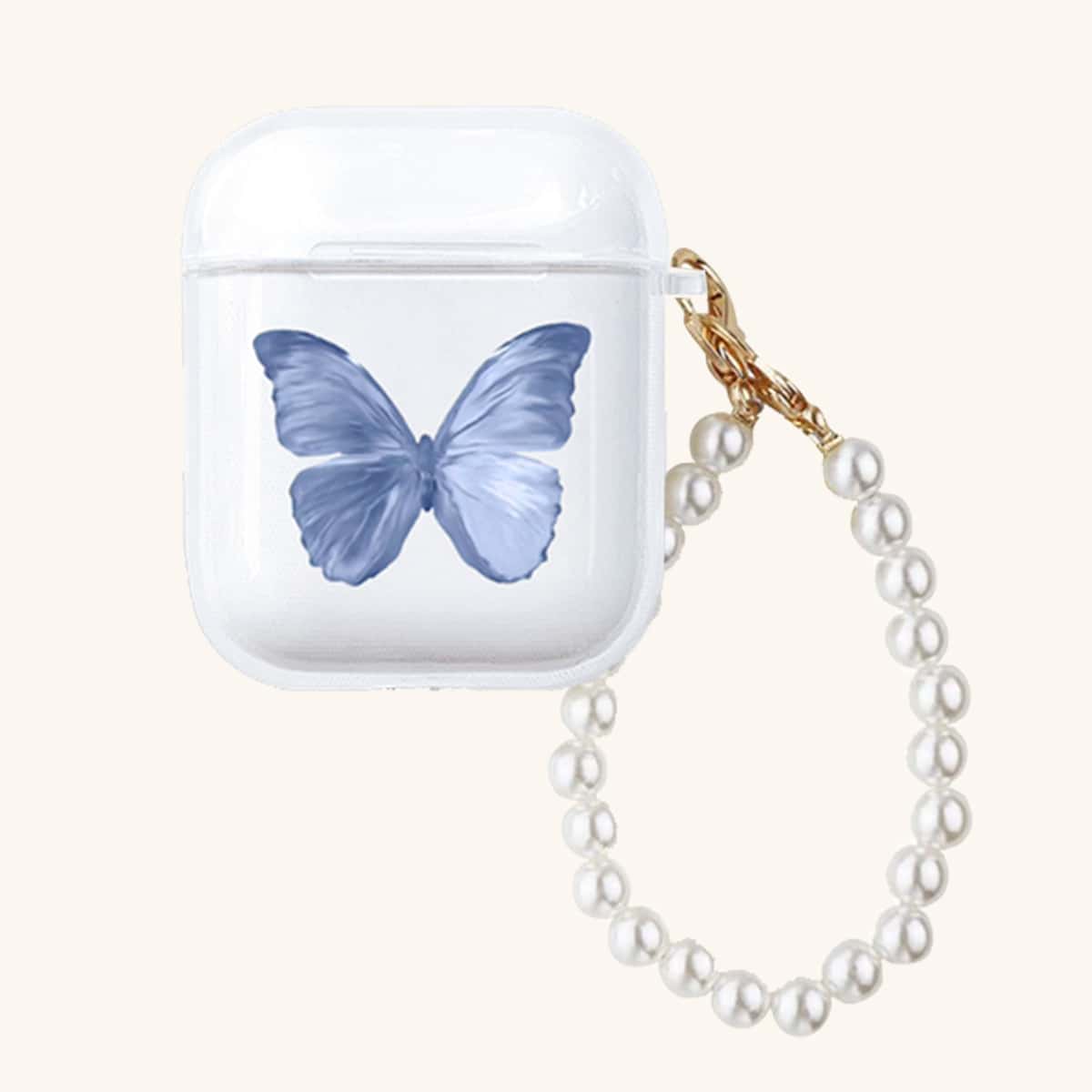 

Butterfly Print AirPods Case With Pearl Lanyard, Clear