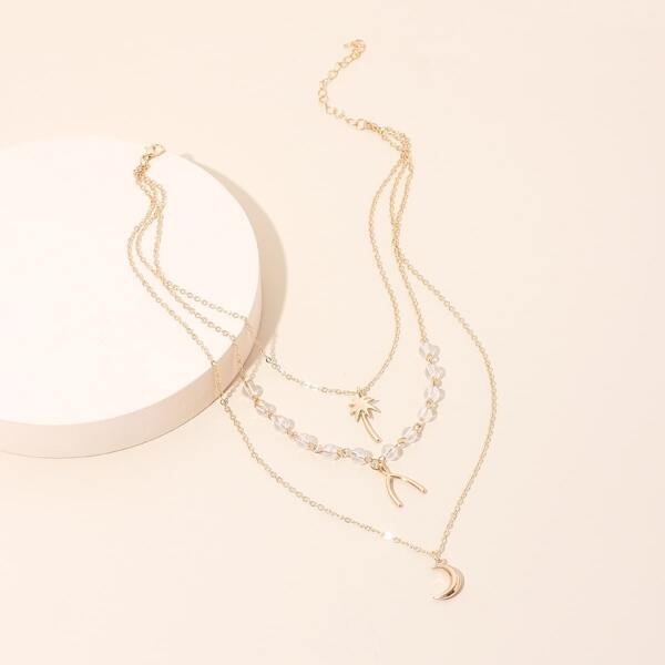 

Moon Charm Layered Necklace, Gold