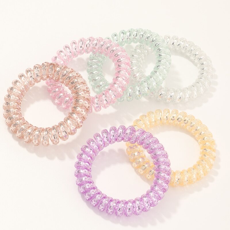

6pcs Glitter Coil Hair Tie, Multicolor