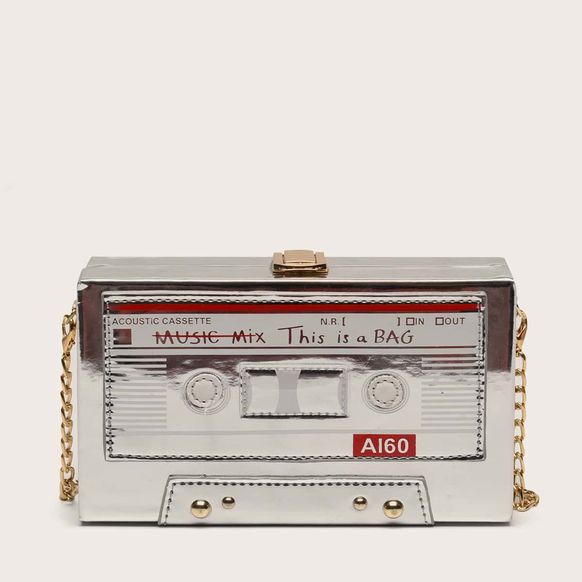 

Letter Graphic Metallic Box Bag, Silver