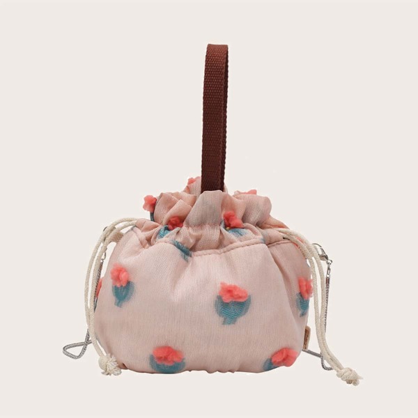

Сумка с цветочным принтом на кулиске, Розовые