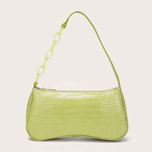 

Croc Embossed Baguette Bag, Green