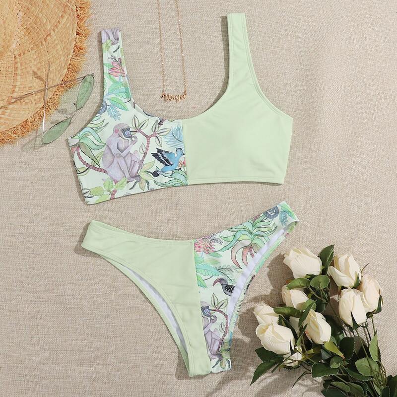 

Plants & Animals Tank Bikini Swimsuit, Multicolor