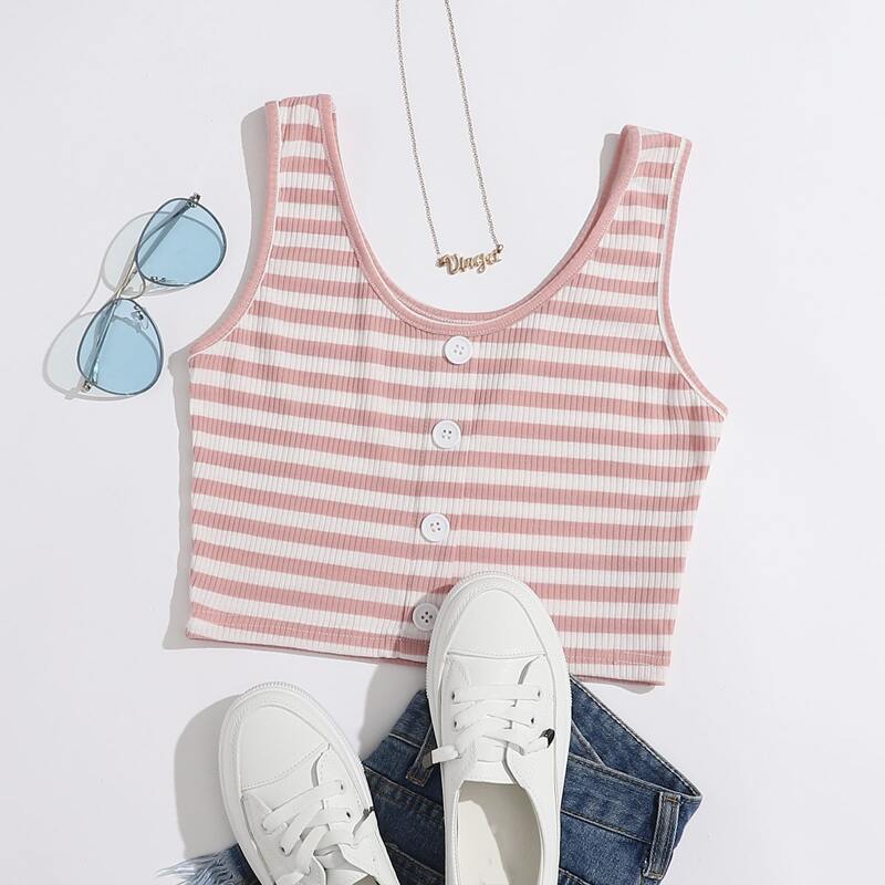 

Striped Button Front Tank, Multicolor