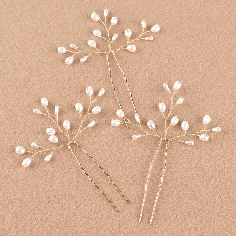 

3pcs Faux Pearl Decor Hair Pin, Gold