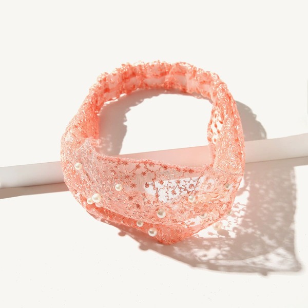 

Faux Pearl Mesh Headband, Pink