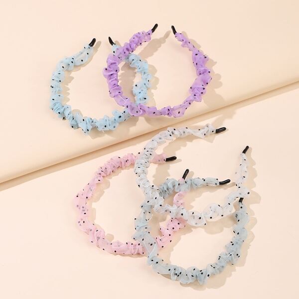 

5pcs Polka Dot Pattern Mesh Hair Hoop, Multicolor