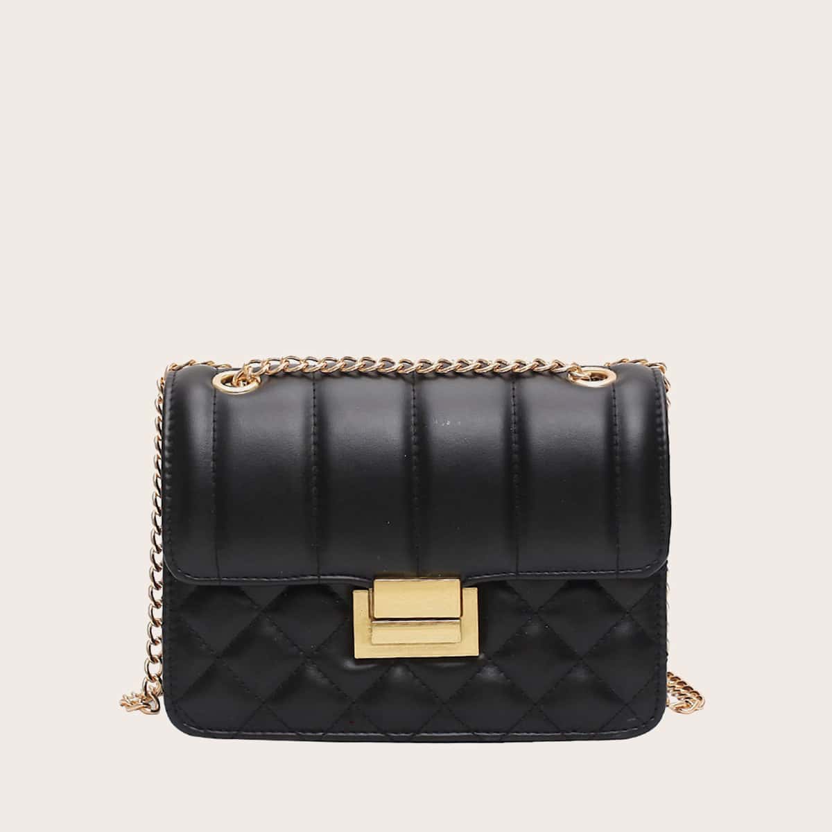 

Quilted Flap Chain Crossbody Bag, Black