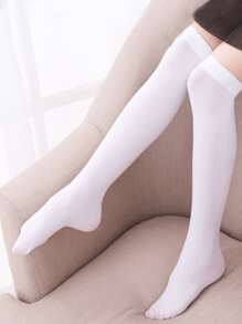 Toddler Girls Solid Over The Knee Socks - White - View 3