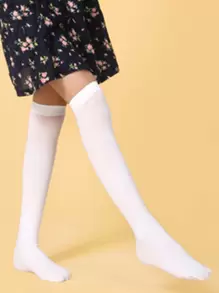 Toddler Girls Solid Over The Knee Socks - White - View 4