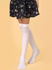 Toddler Girls Solid Over The Knee Socks - White - View 5