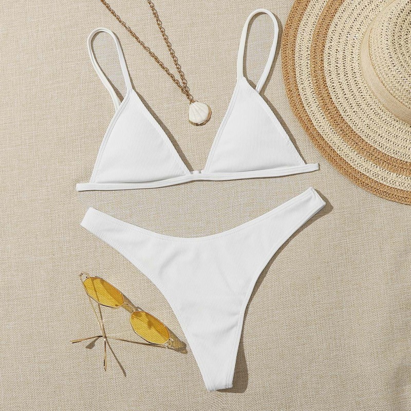 

Triangle High Leg Bikini Swimsuit, White