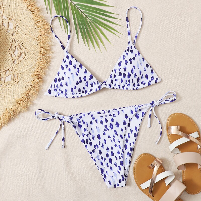 

Speckle Triangle Tie Side Bikini Swimsuit, Multicolor
