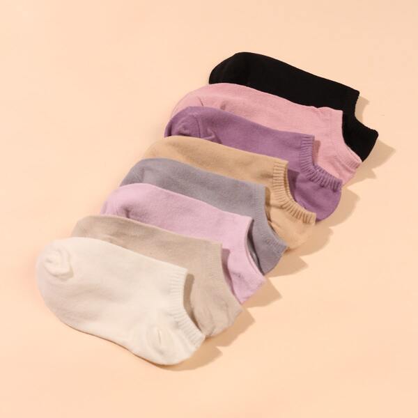 

8pairs Plain Ankle Socks, Multicolor