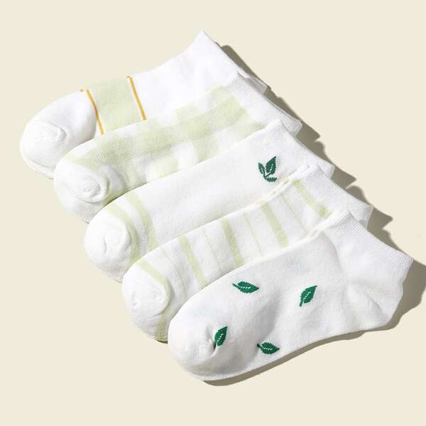 

5pairs Plant Pattern Socks, Multicolor