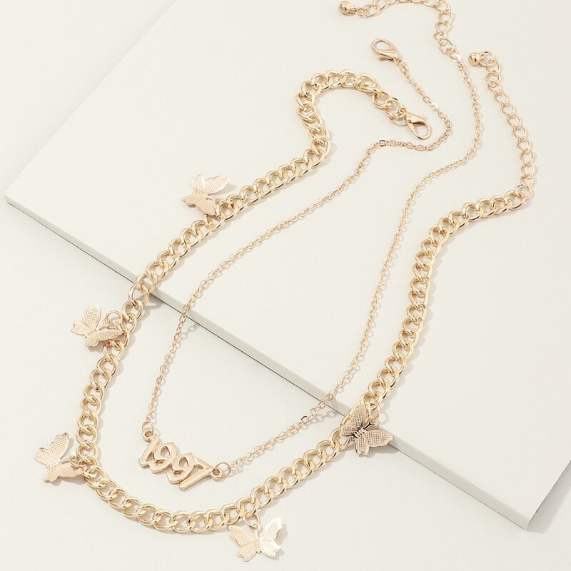 

2pcs Butterfly Charm Necklace, Gold