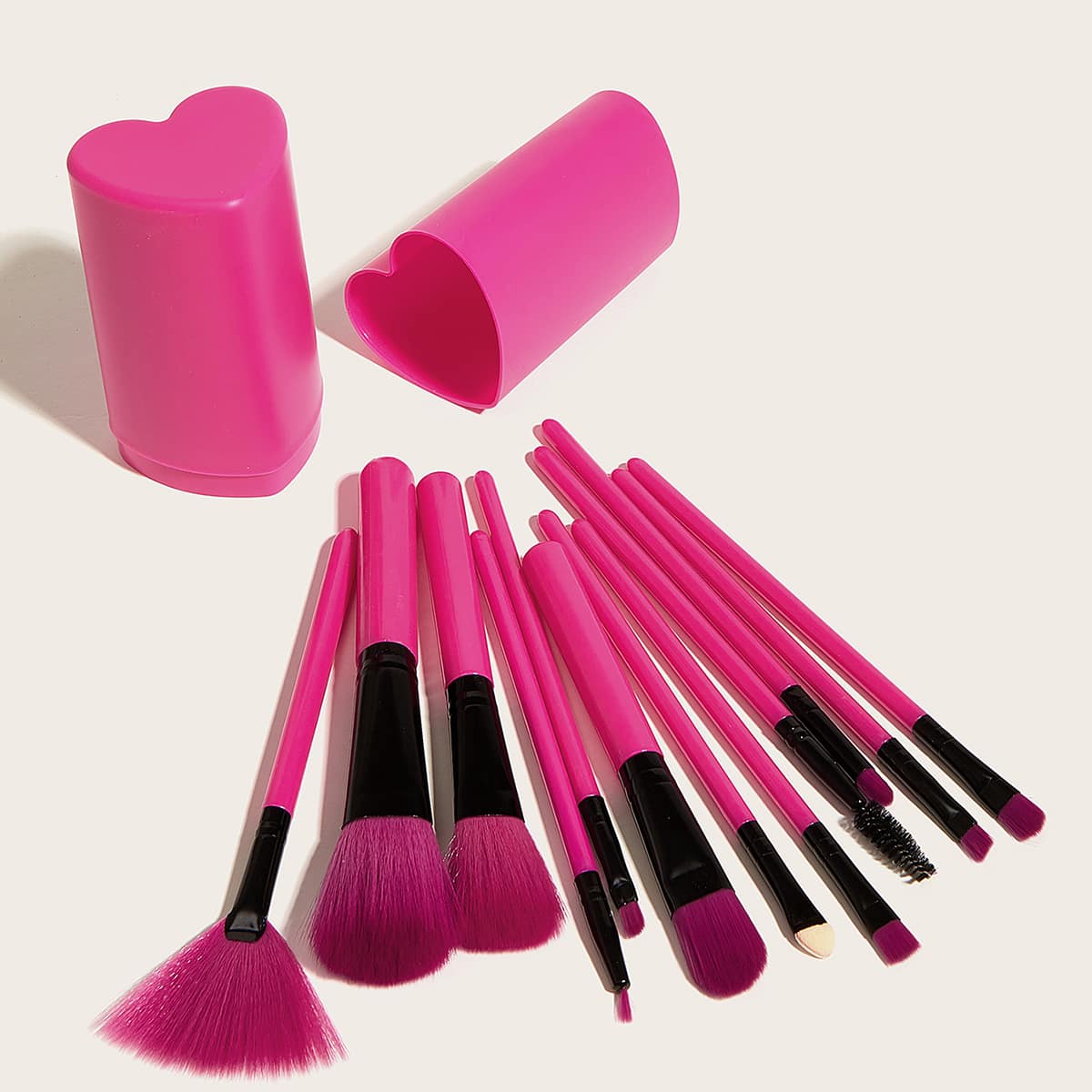 

12pcs Makeup Brush & 1pc Heart Shaped Bucket, Rose red