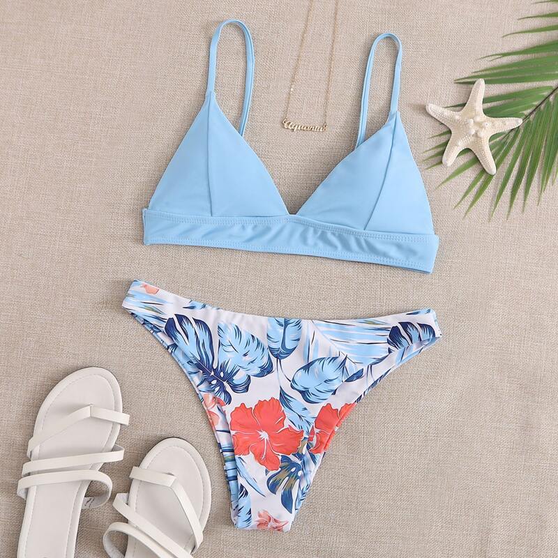 

Tropical Floral Triangle Bikini Swimsuit, Multicolor